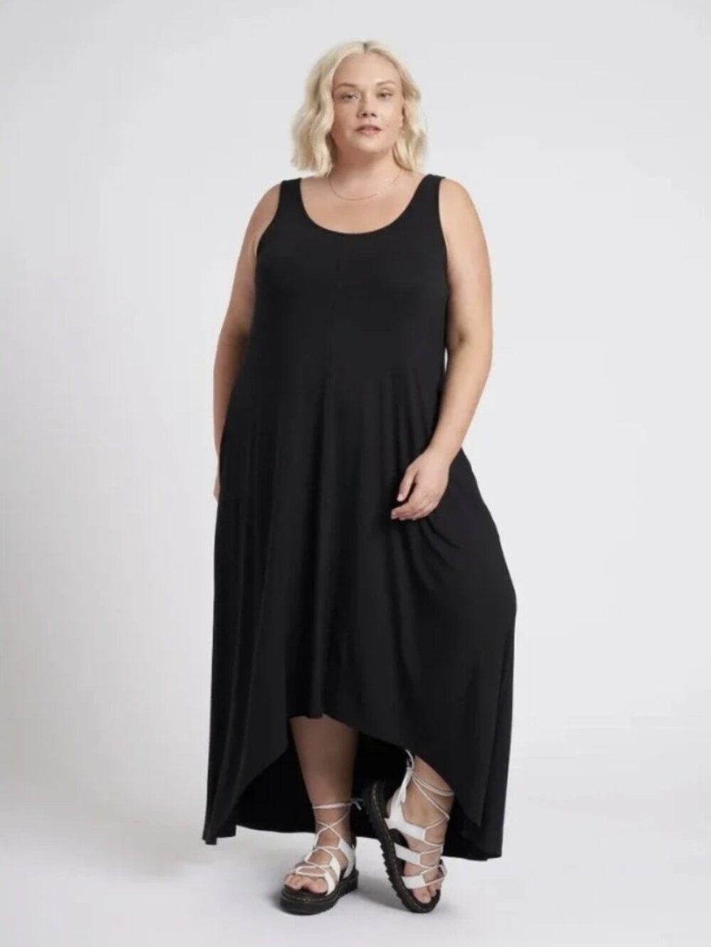Universal Standard Black Sleeveless High Low Jersey Dress